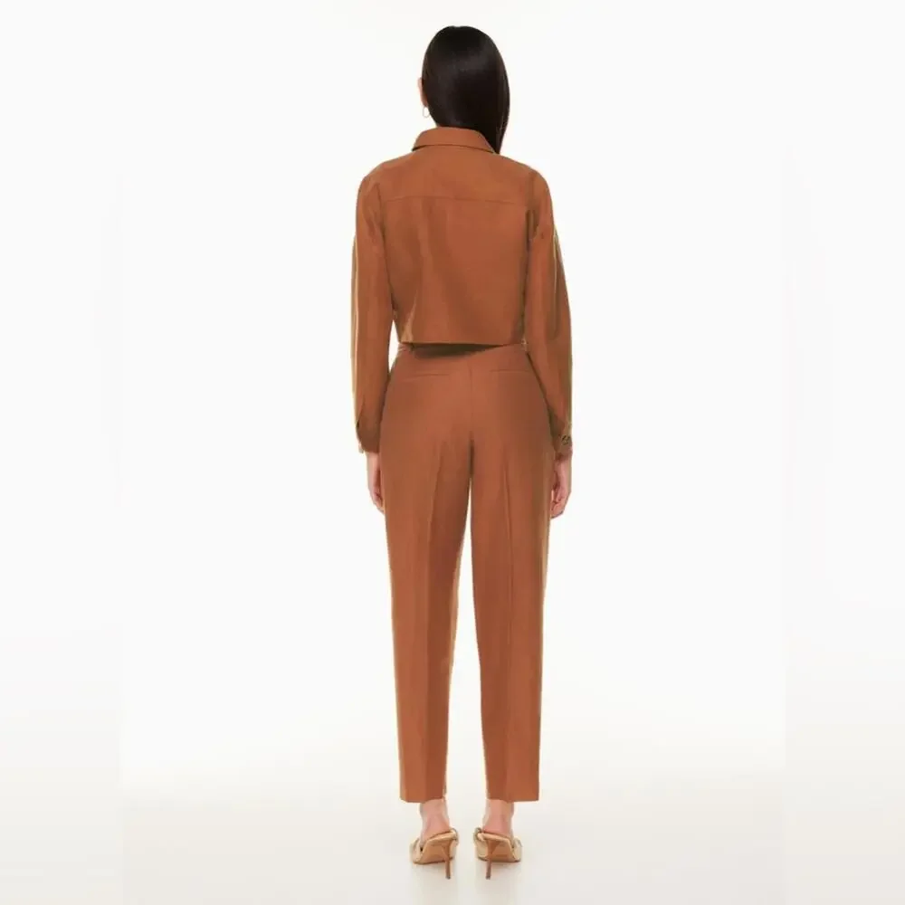 Aritzia Wilfred Carrot High Waisted Tapered Linen Trousers - Anise - 8